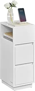 VASAGLE Slim Bedside Table, Small Narrow Side End Table with 2 Drawers, 1 Open Compartment Mounted to Face Left or Right, for Bedroom, Living Room, Cloud White LET656W01