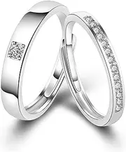 [Acruccen] 2 Pcs Couple Rings for Women and Men Couples Matching Rings Cubic Zirconia Half Eternity Band Rings Anniversary Promise Engagement Wedding Ring Sets Adjustable, Copper, Cubic Zirconia