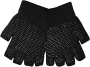 [HiFEN] Kids Black Fingerless Gripper Gloves Winter Warm Half Finger Unisex Mittens Non Slip Thermal Soft Stretchy Knitted Palm Grip Touch Screen Gloves One Size