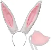 Bunny Costume Set with Rabbit Ears Headband and Fluffy Bunny Tail Perfect for Party and Role Play Comfortable Durable Pink Rabbit Ears for Easter Halloween Birthday Dress Up
