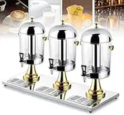 MegLob 6.3 Gallon Drink Dispensers for Parties, Triple Cold Beverage Dispenser, Cold Hot Juice Dispenser, 24L Drink Dispenser with Stainless Steel Ice Core Pipe, Beverage Storage Container,Gold