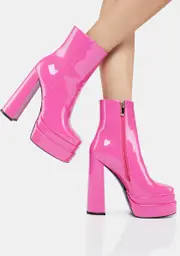 [AZALEA WANG] Fuchsia Mateo Patent Platform Boots