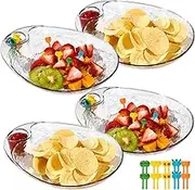 Clear Chip and Dip Serving Platter Set, 4 Pcs Fruit Plates Divided Party Trays 10'' x 8.7'' Snack Bowl Dishes, Wine Dine Appetizer Plates, Reusable BPA-free Plastic Dumpling Plate with Sauce Holder