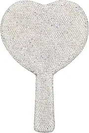 MERRYHAPY Hand Mirror for Shaving Heart Shape Rhinestone Mirror Single Sided Handheld Vanity Mirror Portable Travel Mirror Glamorous and Sentimental Design