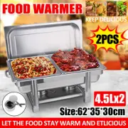 2pcs 2x4.5L Chafer Chafing Dish Set Buffet Pan Stainless Steel Food Warme Heater
