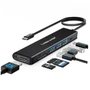 USB C Hub, Type-C Hub Adapter 7 in 1 with HDMI 4K@30Hz, 100W PD black