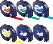 Blissiquee6-Pack Compatible with Dymo Label Tape, ColorfulLabel Maker Tape, 12mm x 4m, Compatible with Dymo Letratag Tape LT-110T LT-100H LT-100T QX50 XR XM