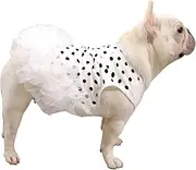 Moorfowl French Bulldog Tutu Dress with Black Polka Dots Classic Style Summer Vest Gauze Skirt for Pug Corgi Doggie Party Sleeveless Tulle Dress (XL(Chest 24.41"))
