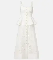 [Self-Portrait] Self-Portrait Peplum linen and cotton midi dress AU 8 white
