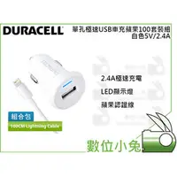 在飛比找PChome商店街優惠-數位小兔【金頂 DURACELL 單孔極速USB車充+蘋果1