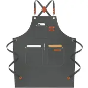 Chef Apron for Men Women, Water-Resistant Cotton Canvas Cross Back Apron Grey