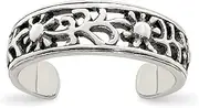 [JewelryWeb] 925 Sterling Silver Solid Artisan Oxidized Antiqued Floral Toe Ring - Toe Ring for Women