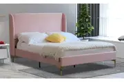 Istyle Modern Classic Olivia Double Velvet Bed Frame Pink with Gold Legs