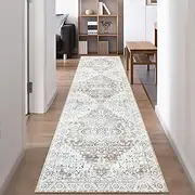 Famibay 60x300cm Vintage Runner Rug, Light Brown, Non Slip, Washable, Boho Style, Rectangular Hallway Kitchen Living Room Bedroom Rug Runner