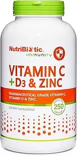 Vitamin C + Vitamin D3 & Zinc, 250 Capsules | Potent, Comprehensive Immune Support | Essential & Antioxidant Daily Supplement | Gluten & GMO Free