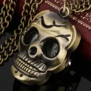 Classical Skull Bone Shape Retro Quartz Pocket Watch for Men Women Long Chain