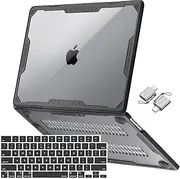 MOSISO Compatible with MacBook Air 15 inch Case 2025-2023 Release M4 A3241 M3 A3114 M2 A2941, Symmetric Geometric Heavy Duty Plastic Hard Case with TPU Bumper&Keyboard Cover&Type C Adapter, Black