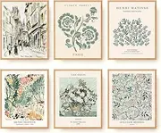 Sage Green Matisse Wall Art Prints Set of 6 Canvas Vintage Eclectic Aesthetic Abstract Gallery Floral Van Gogh William Morris Flower Market for Bedroom Living Room Decor (8"x10" UNFRAMED)