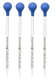 4Pk 2ml Glass Graduated Dropper Pipettes Lab Dropper with Red Rubber Cap&Scale