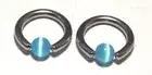 Two 10g 1/2 Blue Cat Eyes Captive Ring Outer Inner Labia PA 316L Surgical Steel