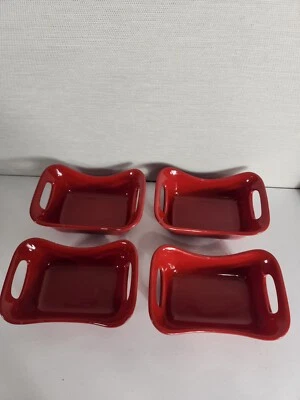 New Rachael Ray Set of4 Rectangle Red Stoneware 12 Oz Casserole Baker Dishes NIB