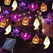 Dontsri 40 LED Solar Halloween Lights, Outdoor 3D Pumpkin Bat Ghost Spiders Lights, 8 Modes Waterproof Solar Powered Halloween String Lights for Patio Yard Garden Balcony Railing Halloween Decorations