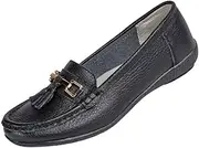 [Jo & Joe] Women Leather Flat Loafer Ladies Casual Comfy Slider Low Wedge Heel Work Shoes