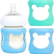 Silicone Baby Bottle Sleeves for Philips Avent Bottles, Anti Breakage Baby Bottle Holder for Avent Natural Glass Baby Bottles, Compatible with Avent Baby Bottle, 4oz, Pack of 2 (Blue/Turquoise)