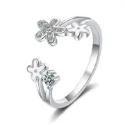 3PCS Copper Woman Fashion Jewelry Simple Flower Open Ring Adjustable Size Ring