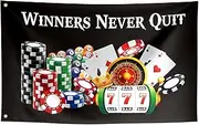 ToFlagify Winners Never Quit Funny Flags Meme Cool Flags Banner 3x5 ft Room Guys College Dorm Bedroom Man Cave Girls Wall Decor Outdoor Indoor Hilarious Black, Two Copper Grommets