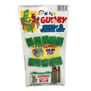 VINTAGE 1988 PREMA TOY GUMBY STAMP + COLOR SET CRAYONS + INK NEVER USED POKEY