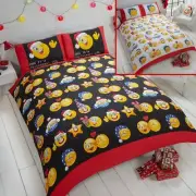EMOTICON CHRISTMAS ICONS DOUBLE DUVET COVER SET REVERSIBLE BEDDING BLACK & WHITE
