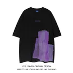 F&X 個性T-SHIRTFEEL LONELY街頭嘻哈塗鴉印花短袖T恤男潮牌寬鬆情侶休閒百搭體恤