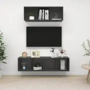 2 Piece TV Cabinet Set Grey Engineered Wood - Living Room Furniture, Media Table, Storage Shelves, Modern Entertainment Stands