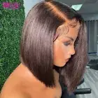 Highlight Bob Wig Bone Straight Chocolate Brown Lace Front Human Hair Wigs