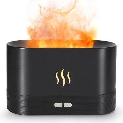Diffuser with Flame Light Effect 180ml Simulation Flame Aroma Diffuser (Black)