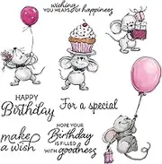 LZBRDY Adorable Mouse and Cake Metal Cutting Dies Clear Stamp Happy Birthday Scrapbooking Dies Valentine's Day Stamps for Card Eid Al-Adha Mubarak