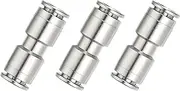 uxcell Air Line Fittings, 1/3" Straight Nickel-Plated Brass Push to Connect Quick Connect Fittings Pipeline Hose Connector Replace Repair Kit for Air Compressor Pneumatic System, 3 Pcs