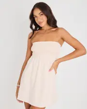 [Mooloola] Mooloola Women's Kennedy Dress in Beige Gingham Natural 0 Beige Gingham Natural