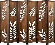 Giantex 4-Panel Room Divider, 170cm Folding Partition Stand w/Double Action Metal Hinges, Privacy Screen w/Wood Frame & Carved Leaf Pattern for Bedroom, Living Room, Home Office, Brown (6-Panel)