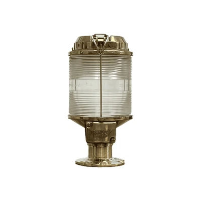 Post Mounted Clear Fresnel Tranberg Brass Light - 12.5"