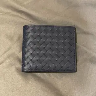 [二手] Bottega Veneta BV經典編織 全真皮八卡皮夾 短夾 深藍色 全新 現貨