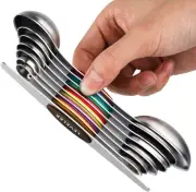 Magnetic Stainless Steel Measuring Spoons Set of 8 - Stackable & Dual Sided New