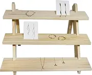 NAJMECHOY Retail Display Riser Earring & Ring Holder Unfinished Rustic Wood Stand Storage Shelf Rack Jewelry Rack Desktop Display Cup Rack Simple Frame (3-Tire)