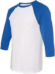 [Bella Canvas] (Medium, White/ True Royal) - Canvas Unisex 3/4-Sleeve Baseball T-Shirt