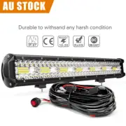 LED Light Bar 20" inch Tri-row Spot Flood Combo Driving Offroad Truck &Wire