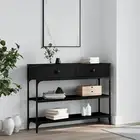 Console Table Black Engineered Wood 100x25x75 cm Storage Adjustable Feet 4180