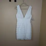 Aidan by Aidan Mattox Fringe-Trim Lace Dress in Ivory Size 10