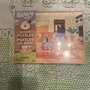 Bluey 6 Wood Puzzles with Wooden Storage Box.New Sealed