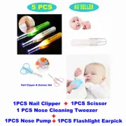 5 PCS Baby Nose Cleaning Tweezer Flashlight Ear Wax Cleaner Earpick Nail Scissor